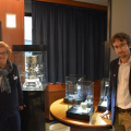 LISA Pathfinder Gravitational Reference Sensor flight model delivery at CGS S.p.A. (3 Nov 2014): Prof. Rita Dolesi and Prof. William Joseph Weber with some prototypes of the Gravitational Reference Sensor.